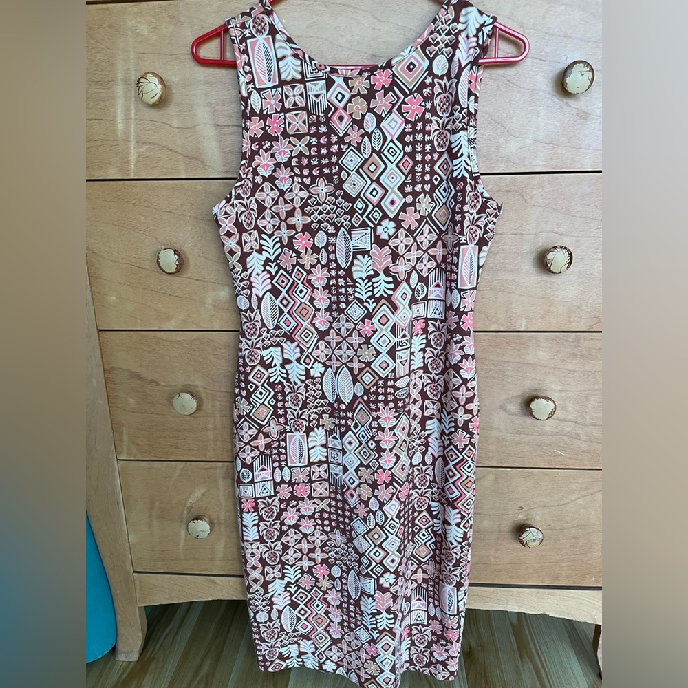 Tori Richard Geometric Floral Midi Dress - Pink and Brown